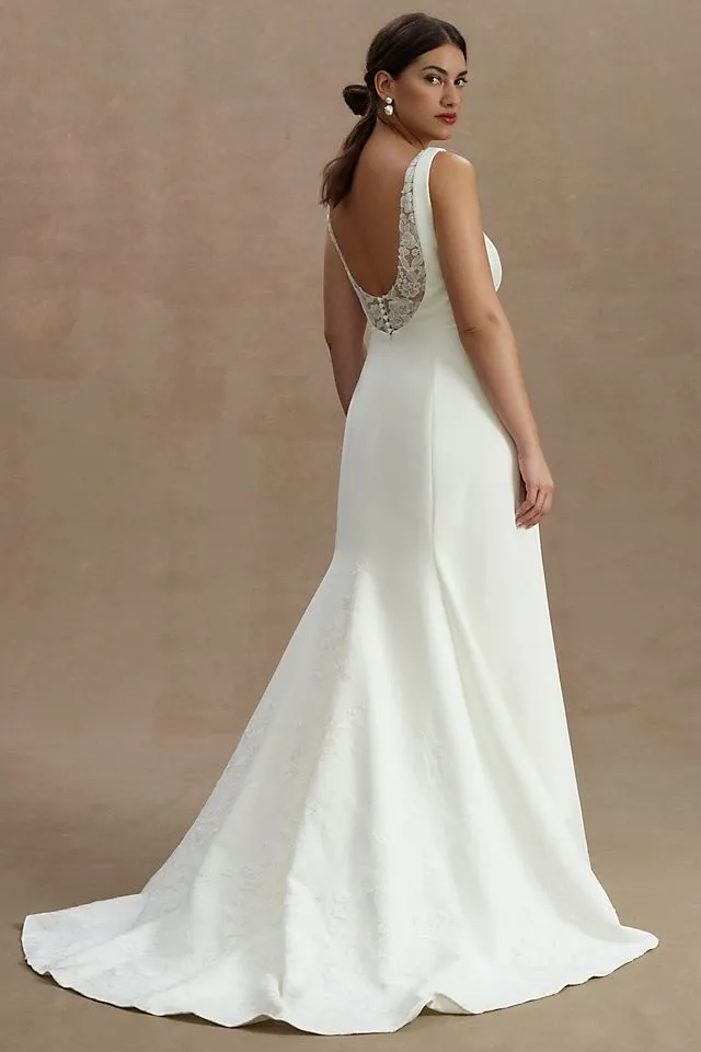 Jenny by Jenny Yoo Portia Crepe Wedding Dress with Square and Flare Neckline , ivory