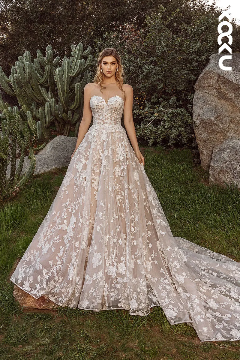 K1967 - Glamorous & Dramatic Long A-line Fully Applique Sweetheart Wedding Dress