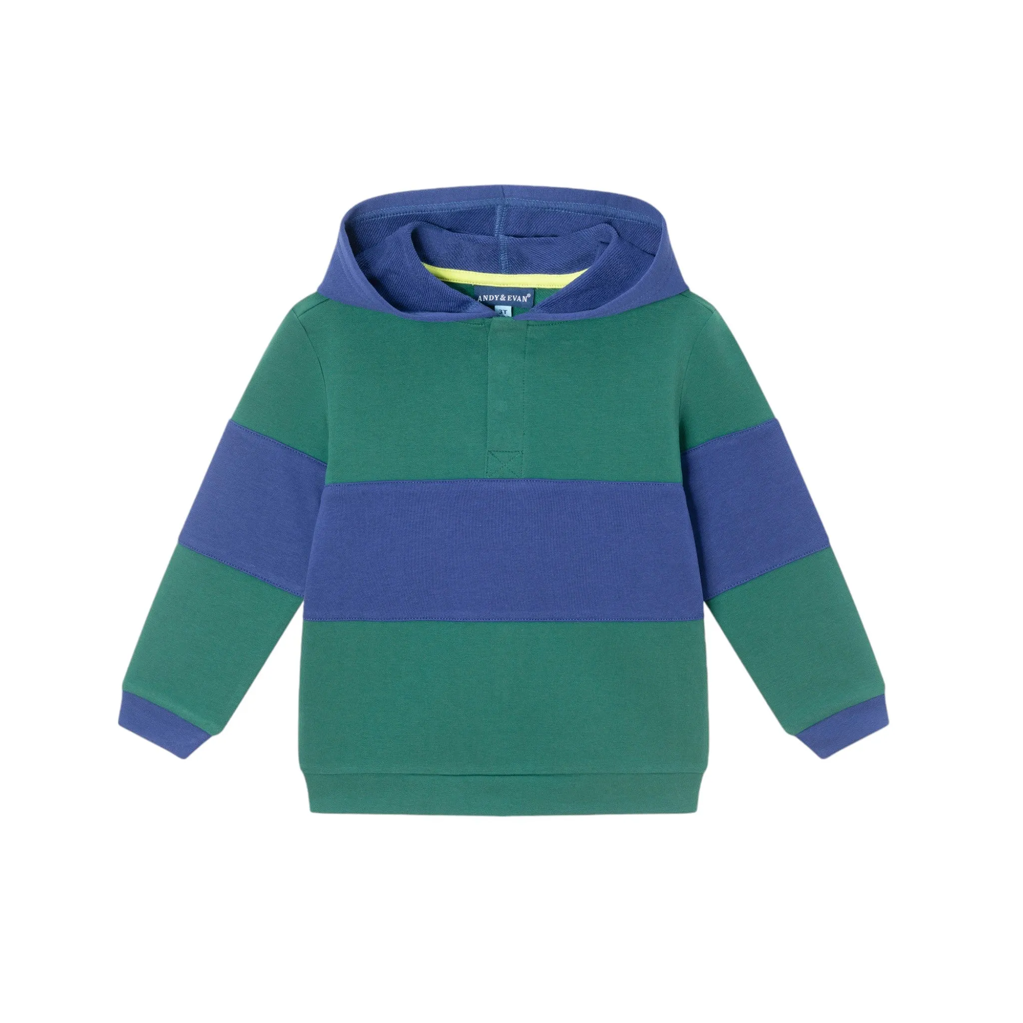 Kids Navy & Green Color Blocked Terry Hoodie & Pant Set