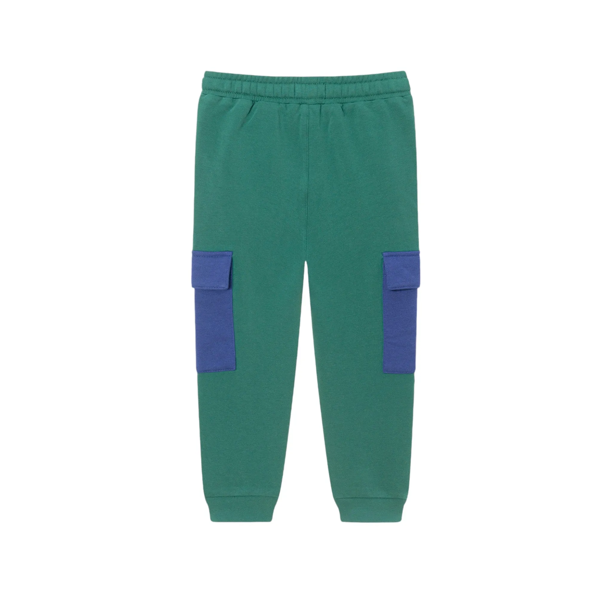 Kids Navy & Green Color Blocked Terry Hoodie & Pant Set