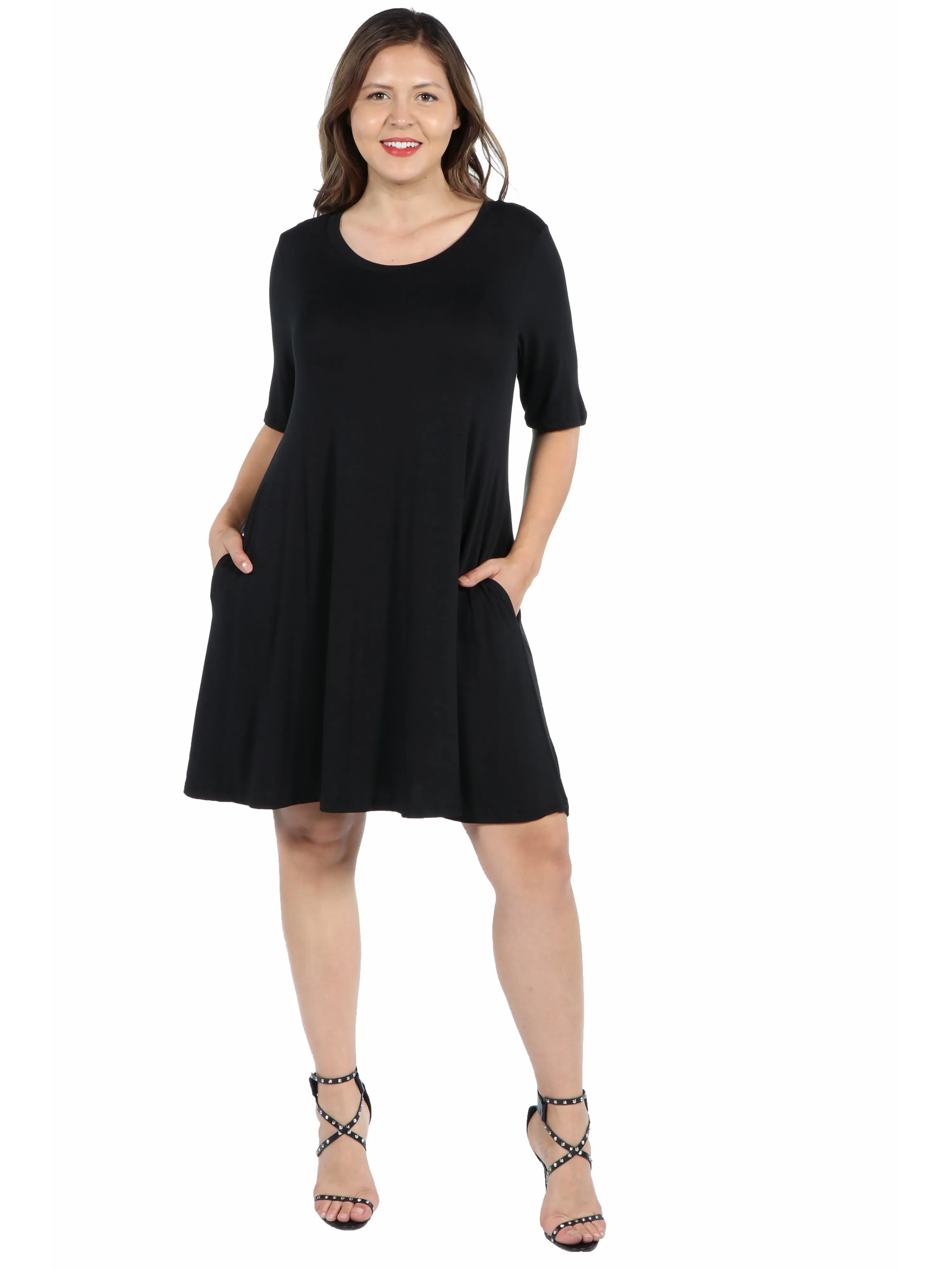 Knee Length Plus Size Pocket T Shirt Dress