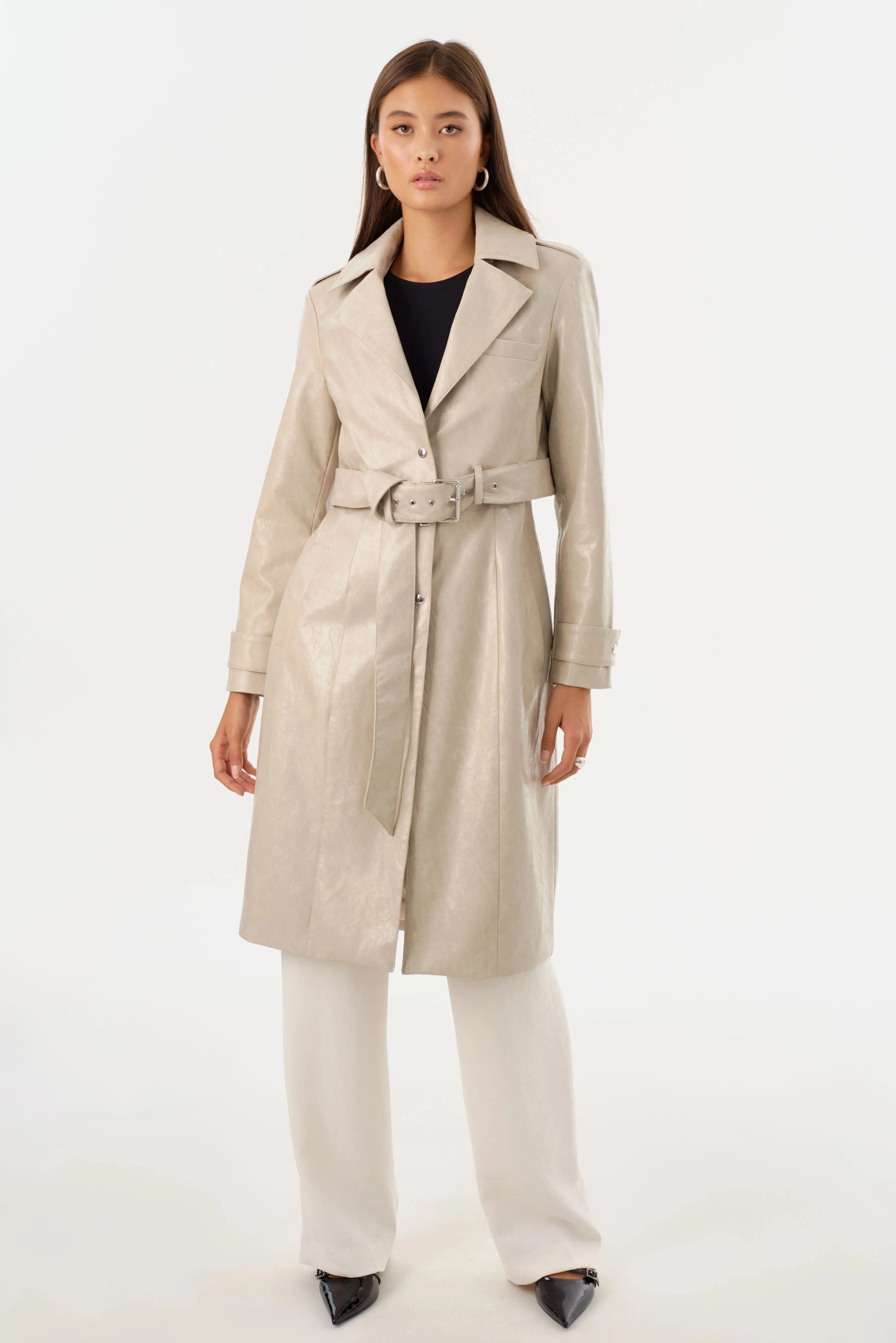 LAMARQUE | Katija Convertible Faux Leather Trench - Clay