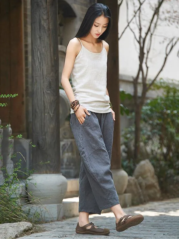 Loose Pure Color Comfortable Linen bloomers