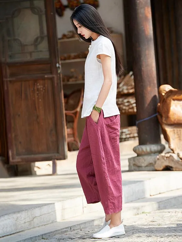 Loose Pure Color Comfortable Linen bloomers