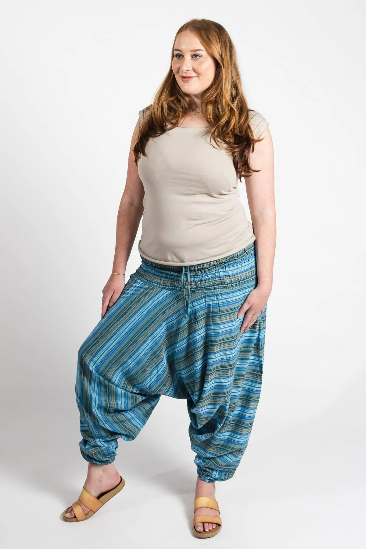 Low Crotch Pants - Striped Blue