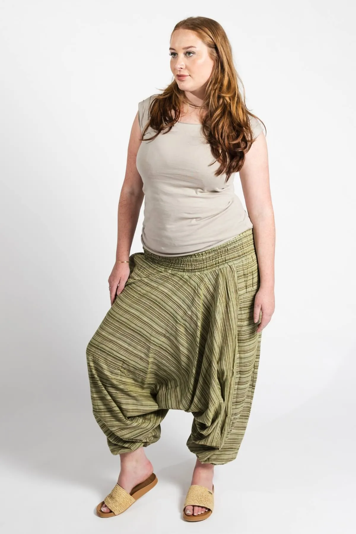 Low Crotch Pants - Striped Green