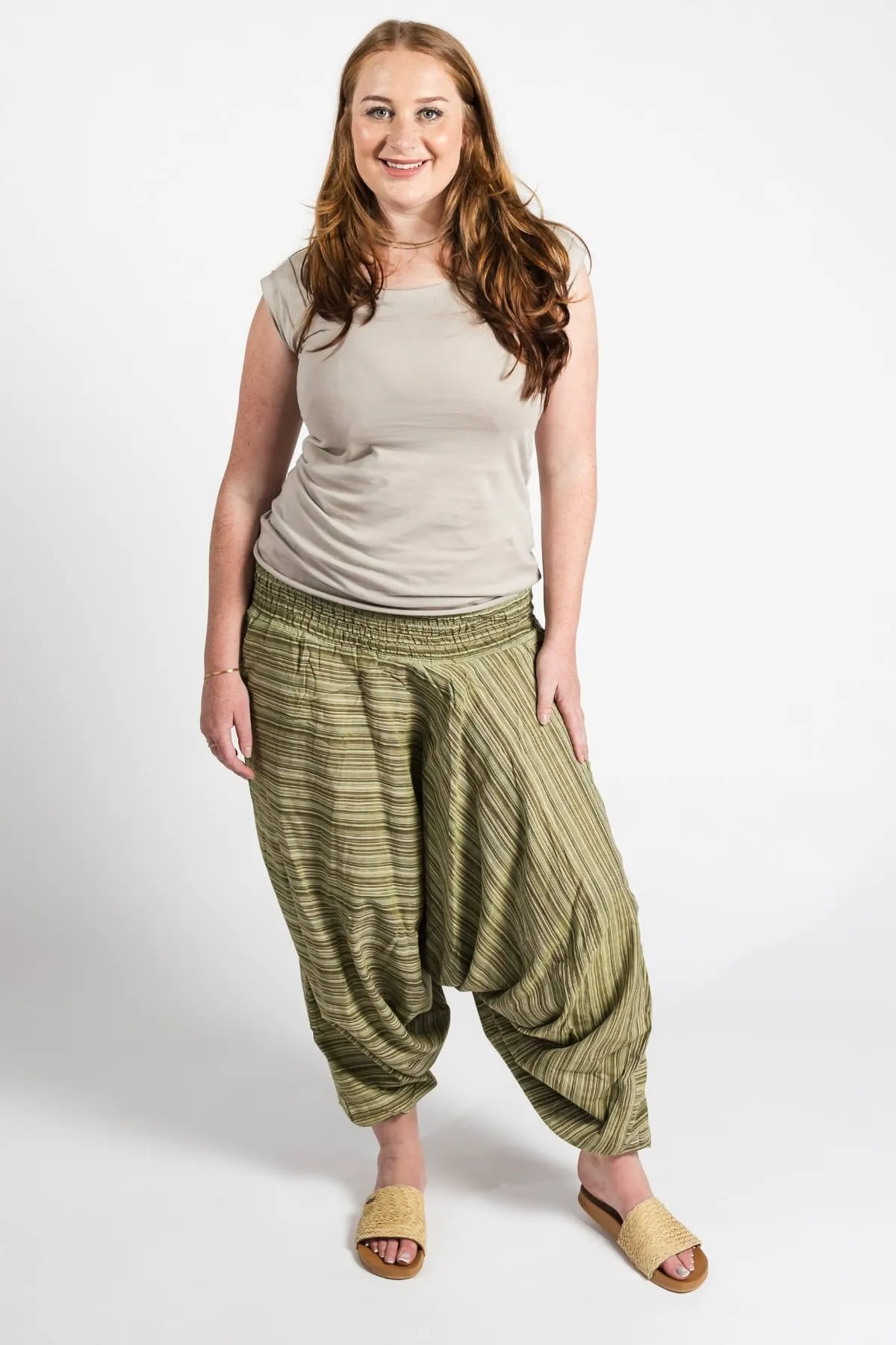 Low Crotch Pants - Striped Green