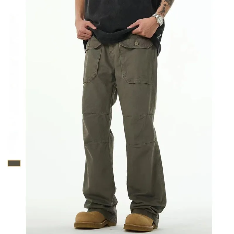 Men's Basic All-matching Trendy Gray-green Overalls Casual Loose Trousers