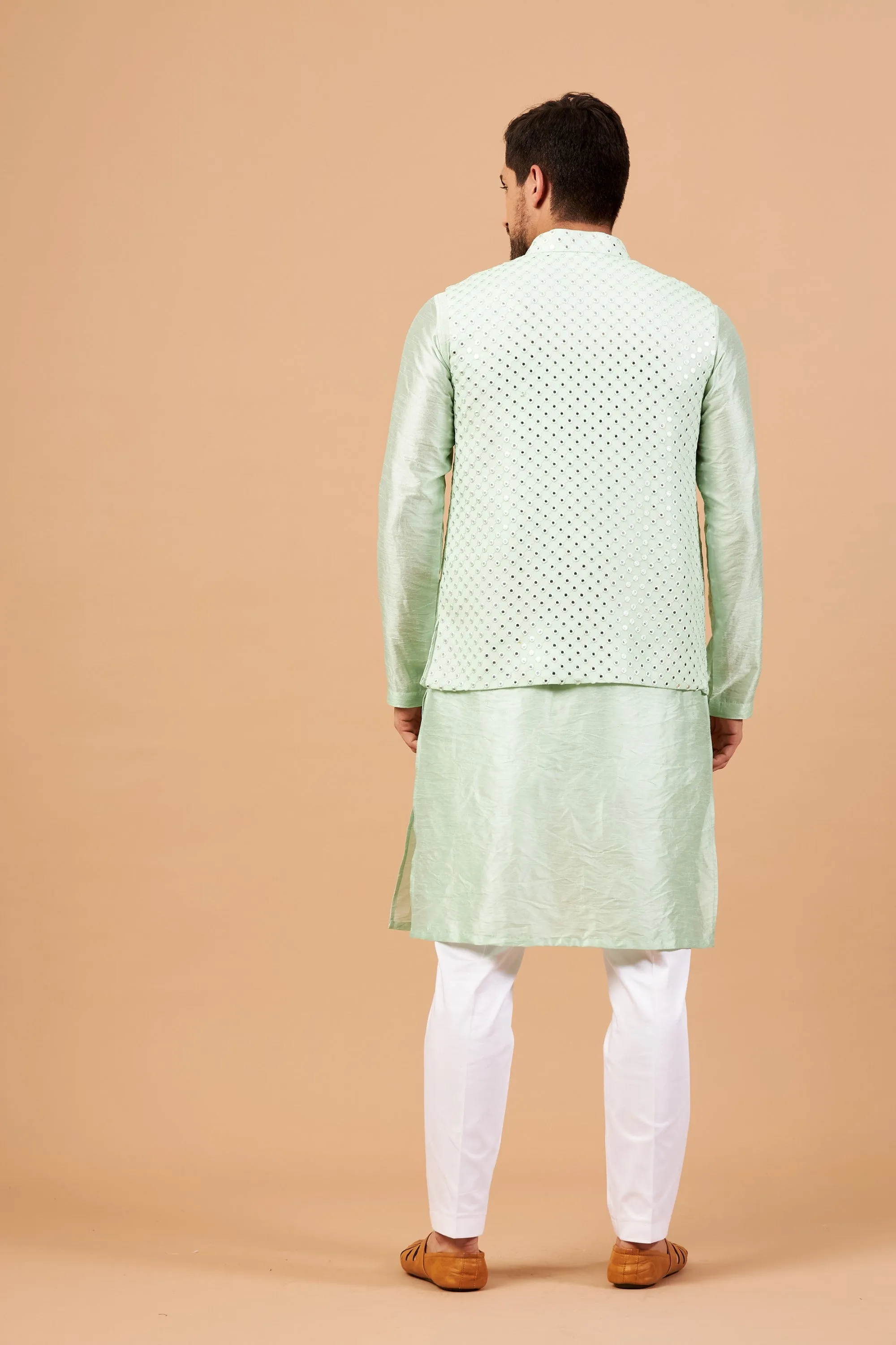 Men's Green Color Nehru Jacket With Kurta Pant Set - Hilo Design