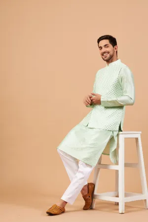 Men's Green Color Nehru Jacket With Kurta Pant Set - Hilo Design