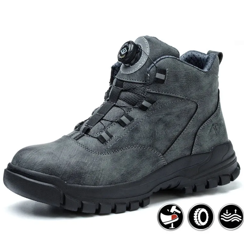 Men's Rotating Button Steel Toe Work Boots, Anti-smash, Indestructible