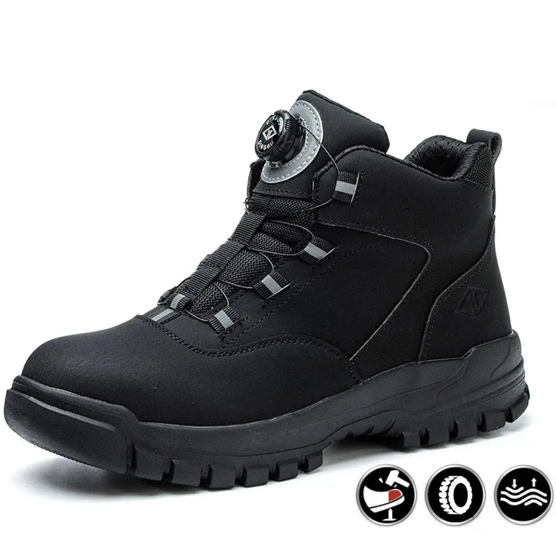 Men's Rotating Button Steel Toe Work Boots, Anti-smash, Indestructible