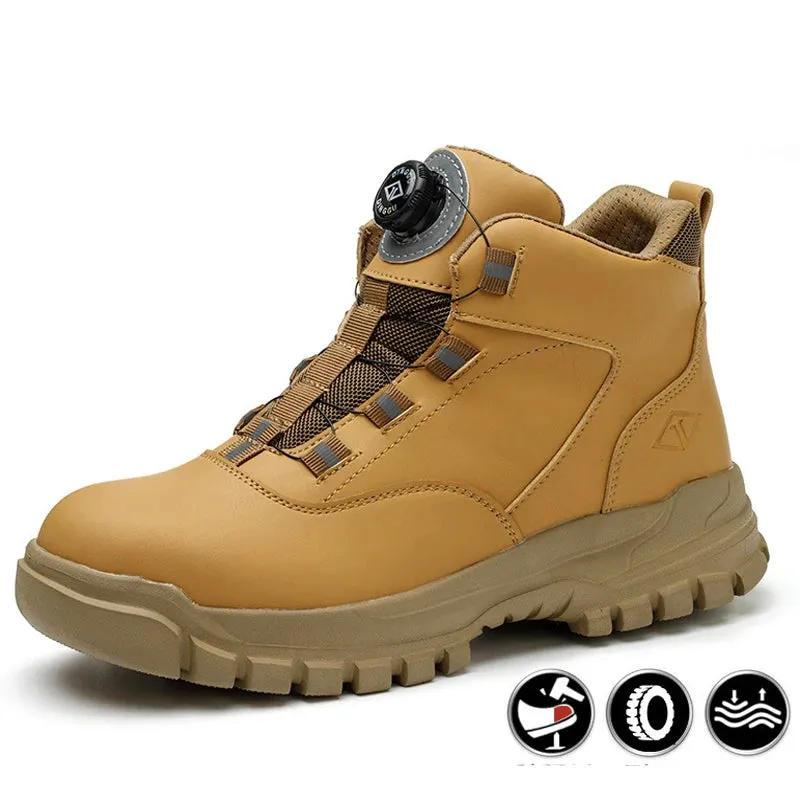 Men's Rotating Button Steel Toe Work Boots, Anti-smash, Indestructible