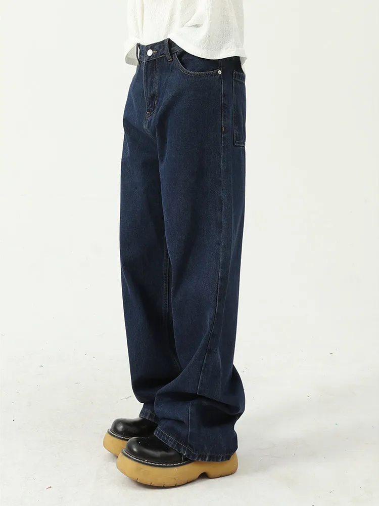 Men'S Straight Jeans In Navy Blue