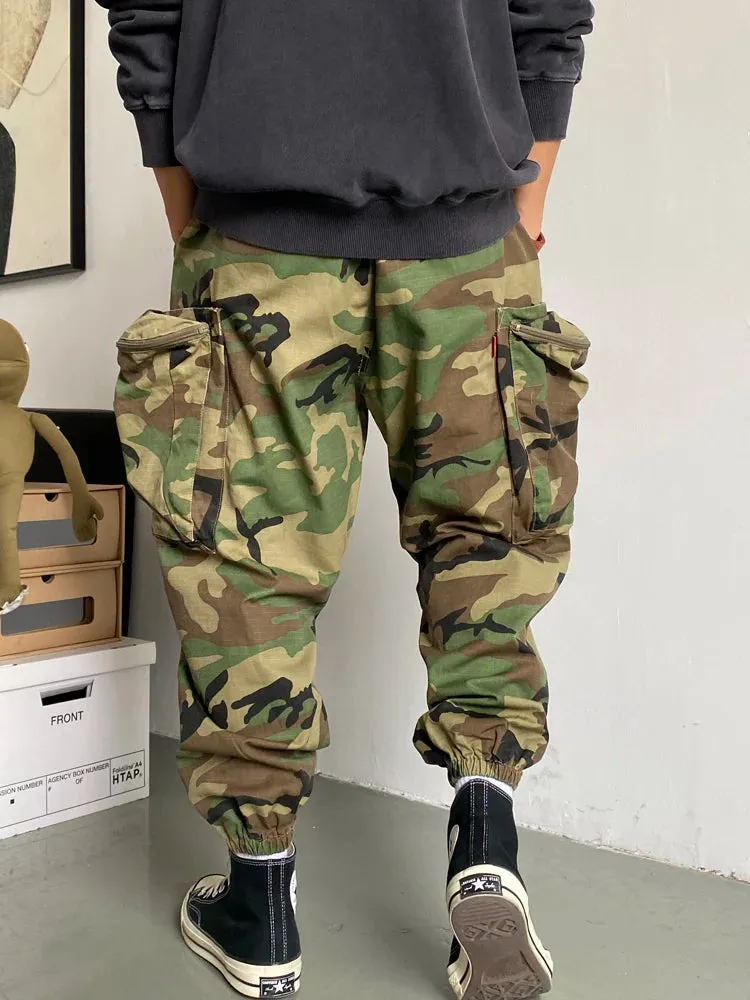 Military Style Camouflage Tactical Pants Oversized Harem Jogging Pants Casual Cargo Trousers