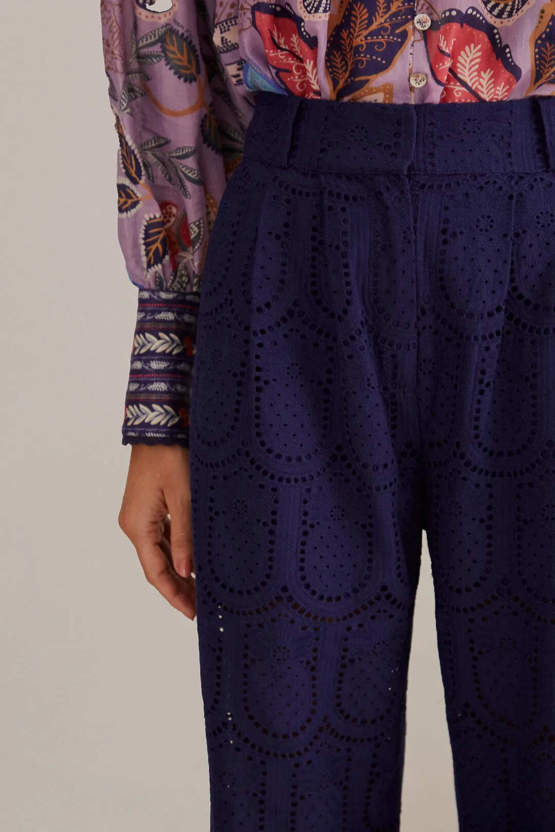 Navy Blue Pineapple Eyelet Pants