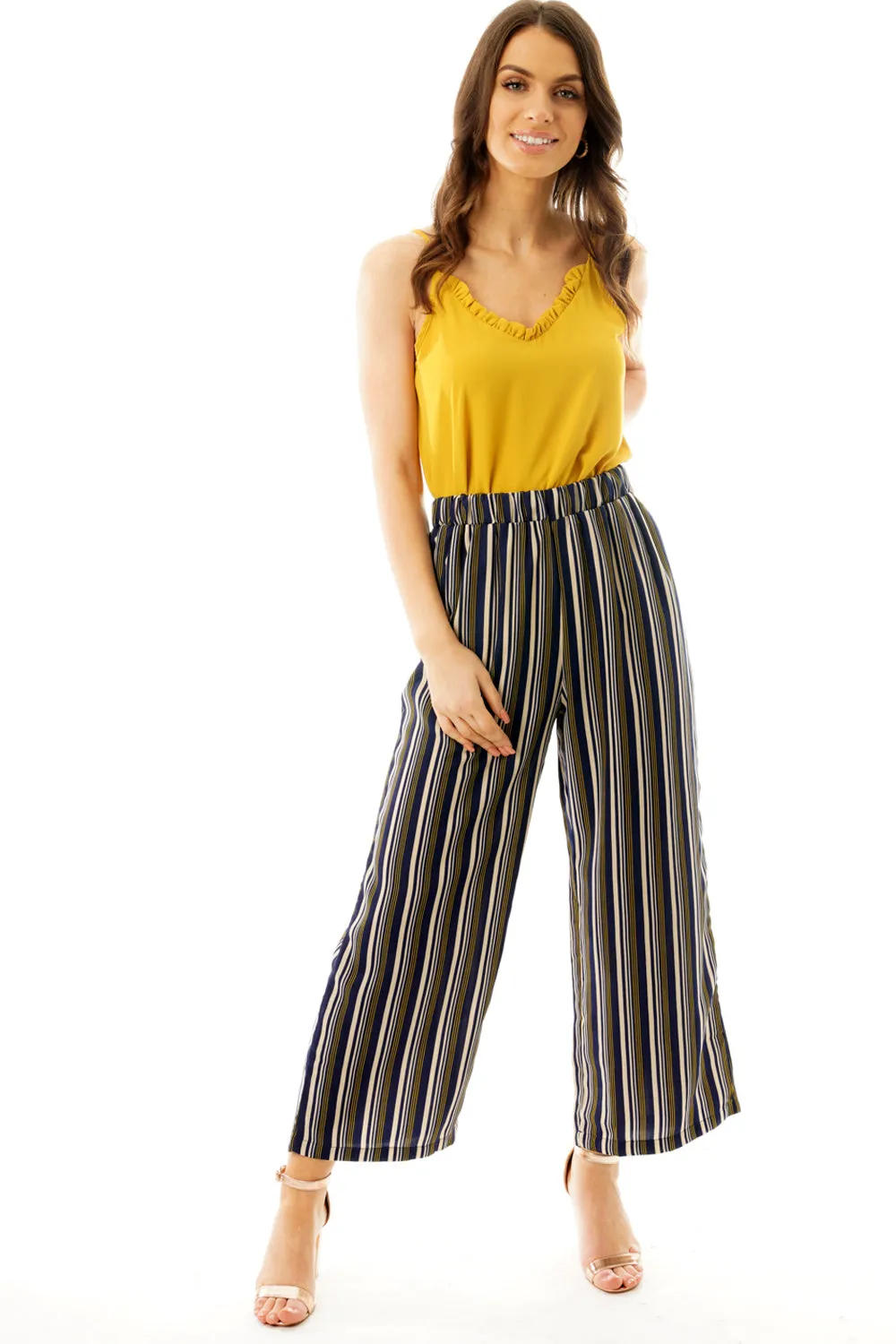 Pin Stripe Chiffon Wide Leg Culotte Trousers