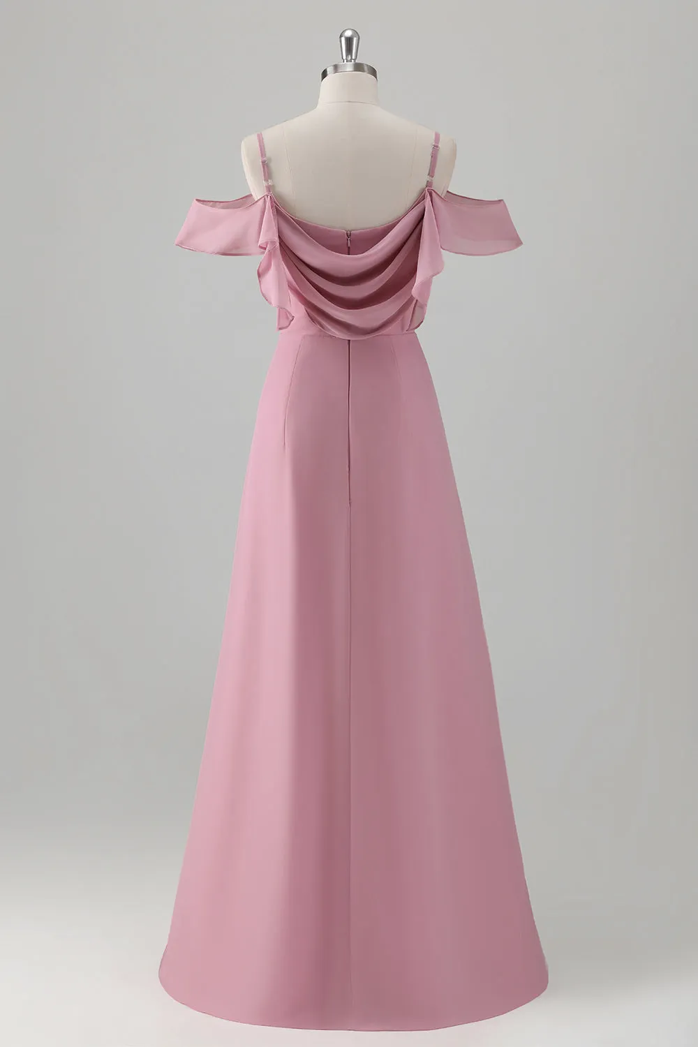 Pink Ruched Cold Shoulder Bridesmaid Dress with Slit