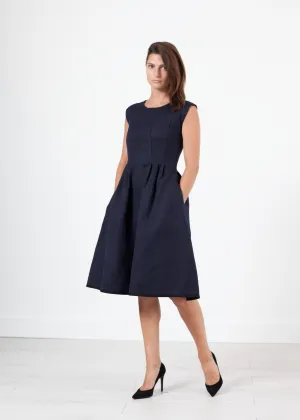 Pleated Rita Dress in Dark Navy