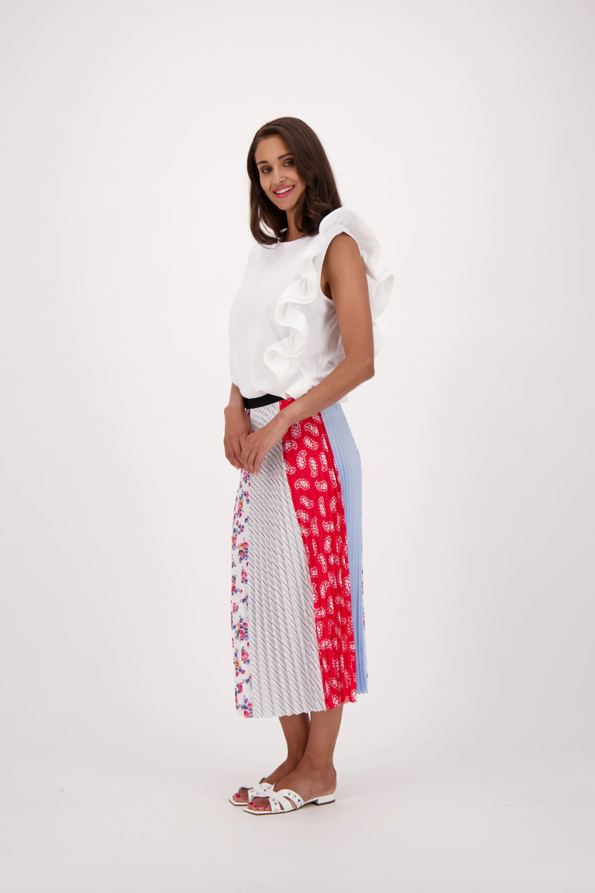 Plissé Pleated Mixed Print Skirt