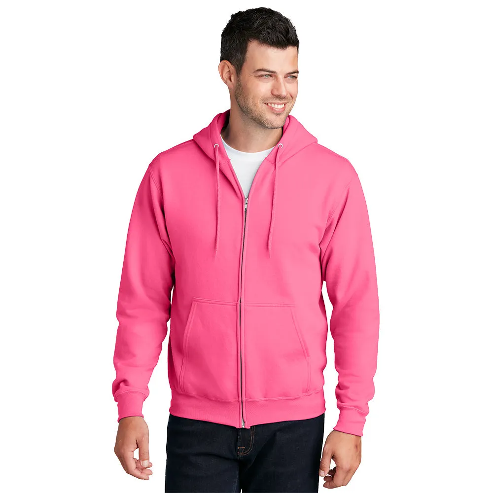 Port & Company® Core Fleece Full-Zip Hooded Sweatshirt - Neon Pink