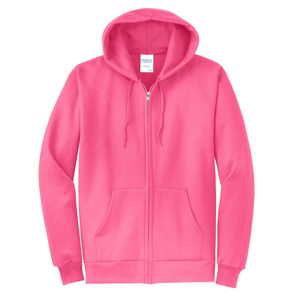 Port & Company® Core Fleece Full-Zip Hooded Sweatshirt - Neon Pink