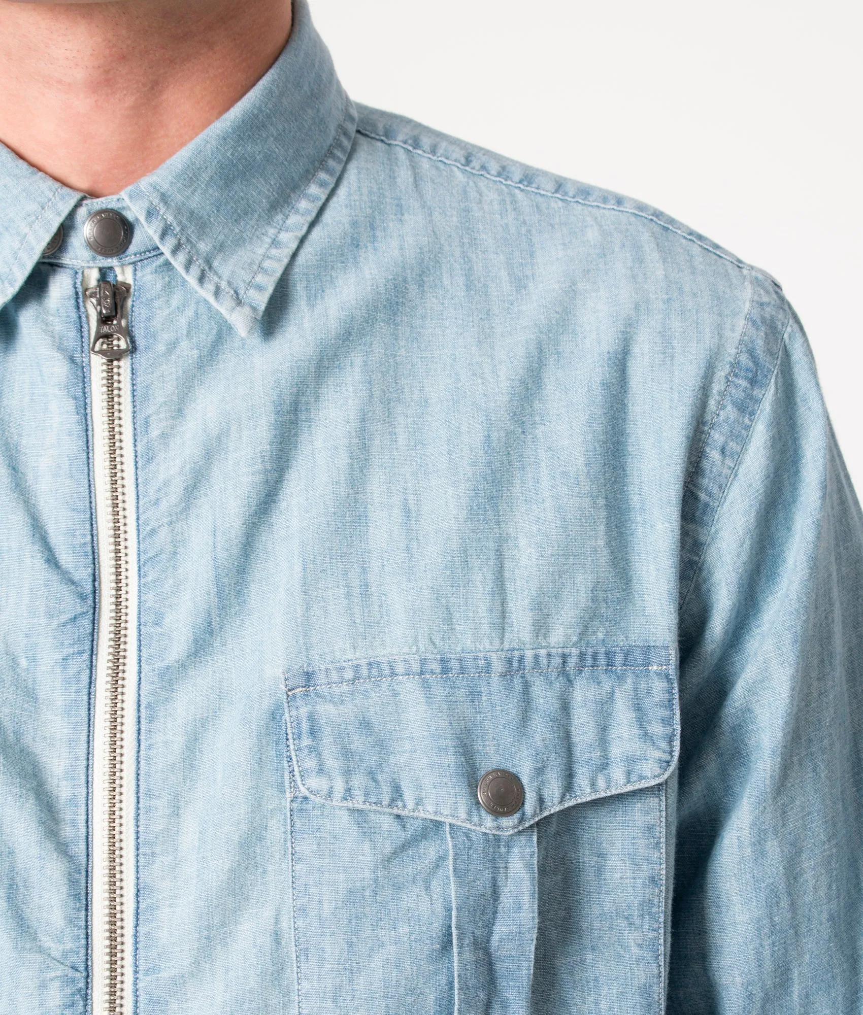 Relaxed Fit Zip Through Chambray Overshirt