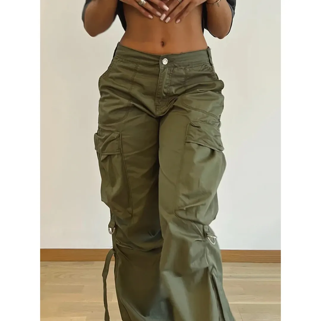 Rockmore Cargos Safari Style Parachute Pants for Women - Baggy Wide Leg Trousers