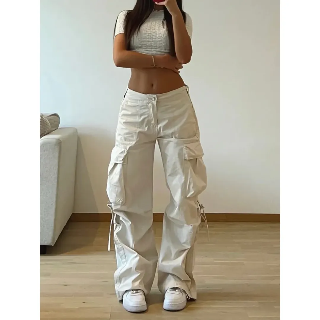 Rockmore Cargos Safari Style Parachute Pants for Women - Baggy Wide Leg Trousers