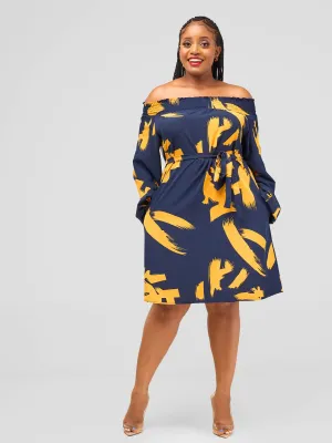 Salok Havilah Wear Entebbe Shift Dress - Navy Mustard Print