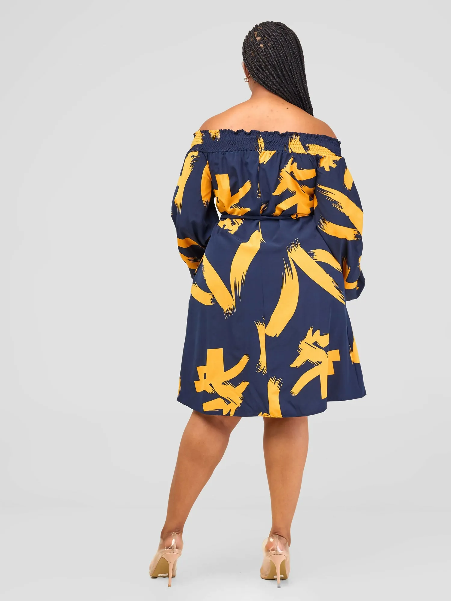 Salok Havilah Wear Entebbe Shift Dress - Navy Mustard Print