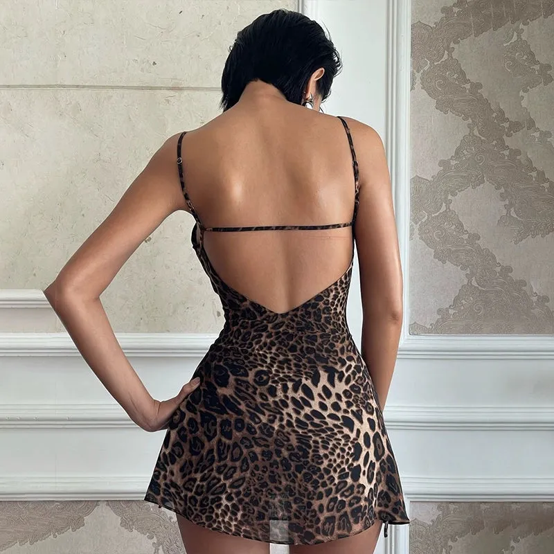 Samyiah Leopard Print Backless Mini Dress