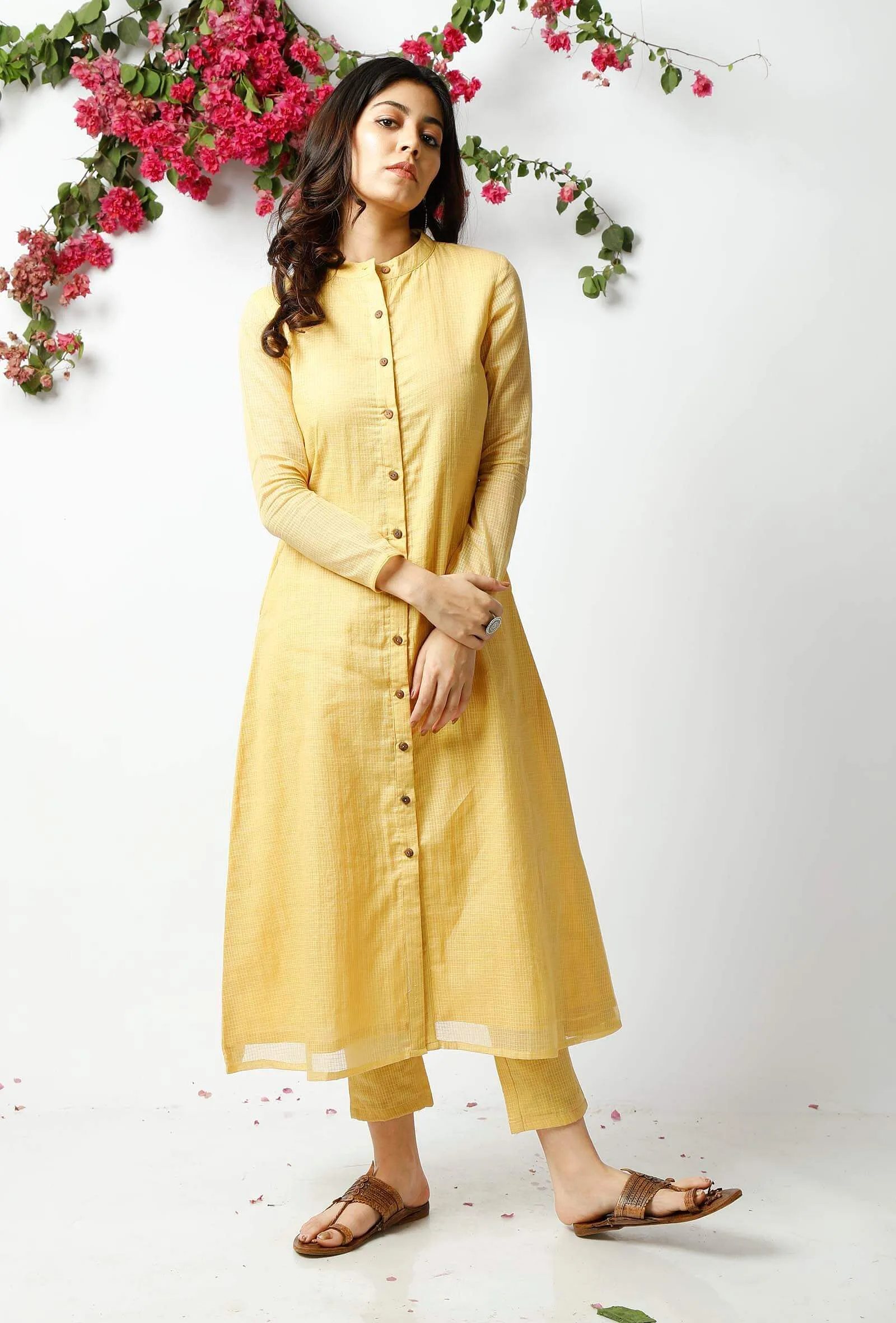 Set of 2:The Vibrant Yellow Kota Kurta Matched with Yellow Kota Pant