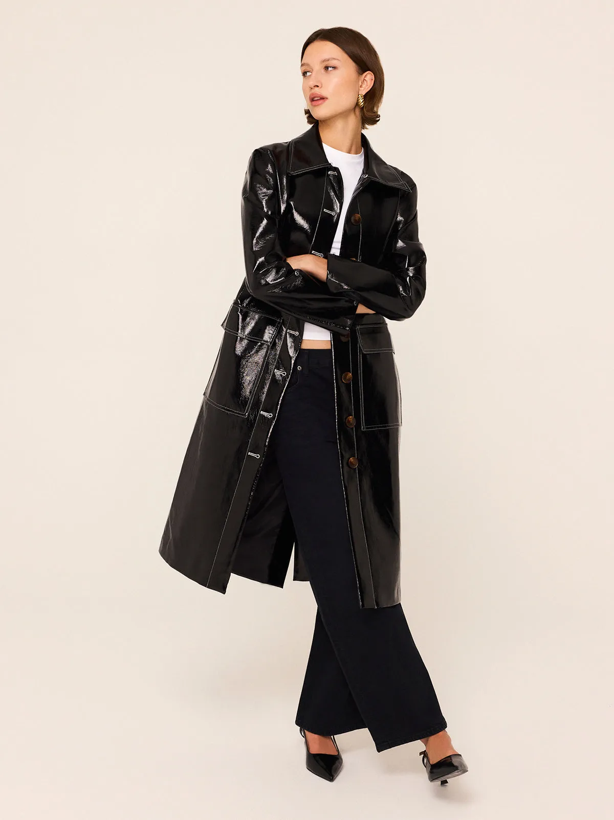 Simone Black Vinyl Coat