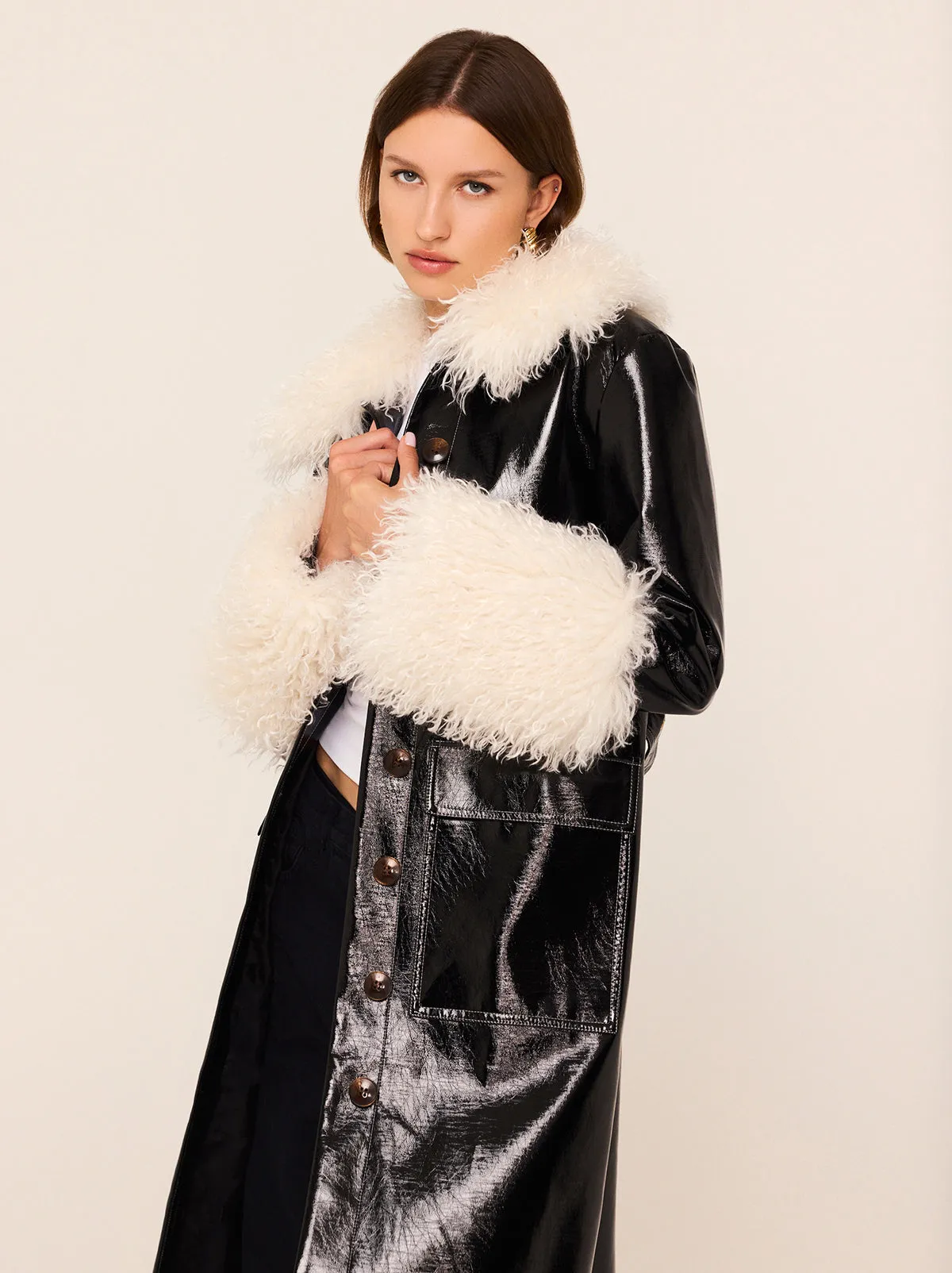 Simone Black Vinyl Coat