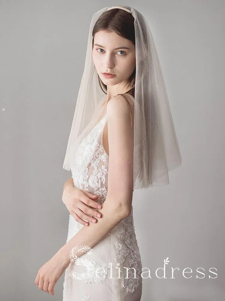 Simple Champagne Short Wedding Veils Blusher Veil ALC002