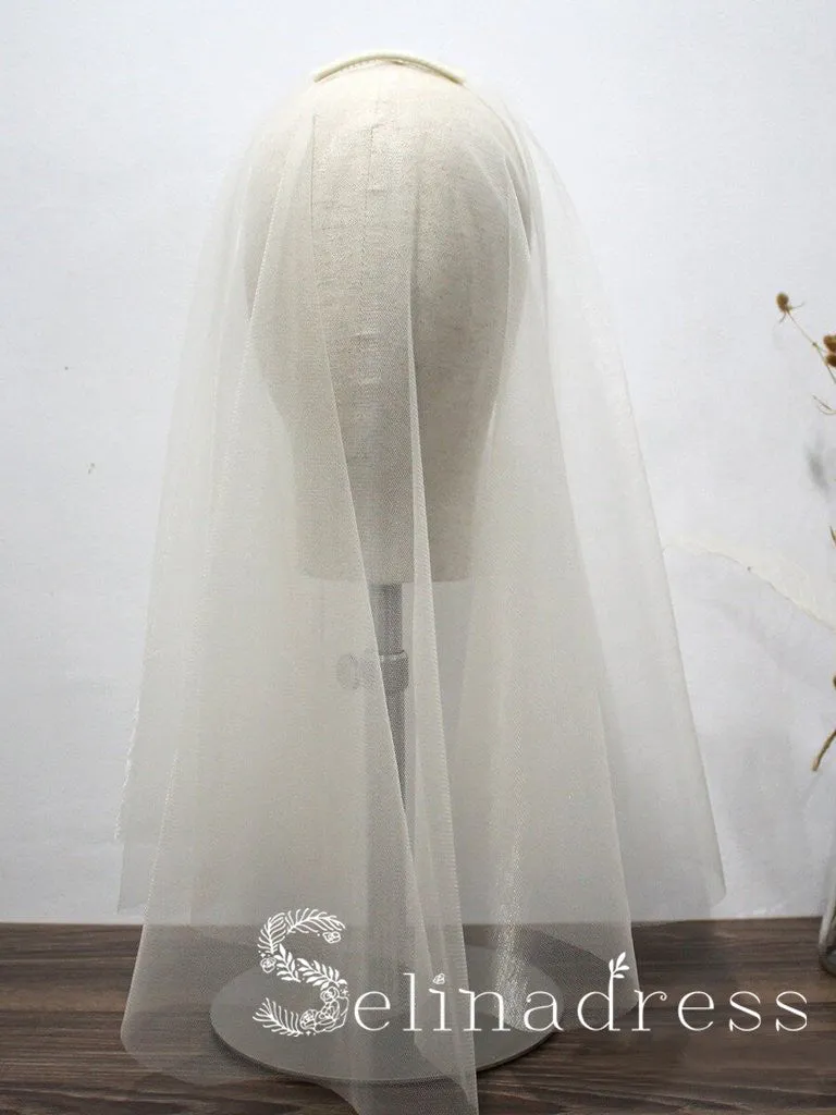 Simple Champagne Short Wedding Veils Blusher Veil ALC002