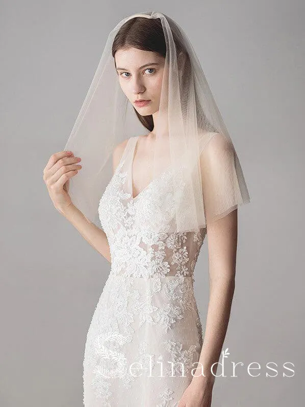 Simple Champagne Short Wedding Veils Blusher Veil ALC002