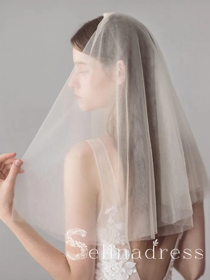 Simple Champagne Short Wedding Veils Blusher Veil ALC002