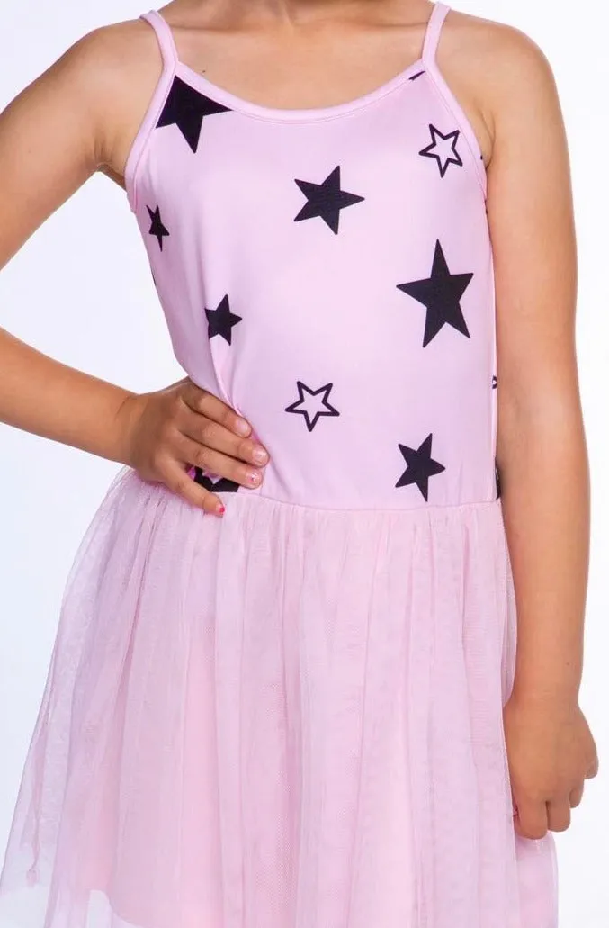 Simply Soft Strappy Be Happy Tulle Dress - Blush Black Stars