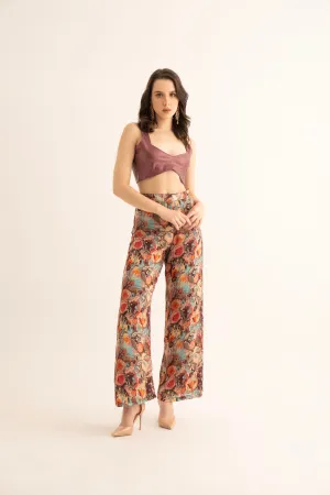 Smudged Floral Chinon Pants