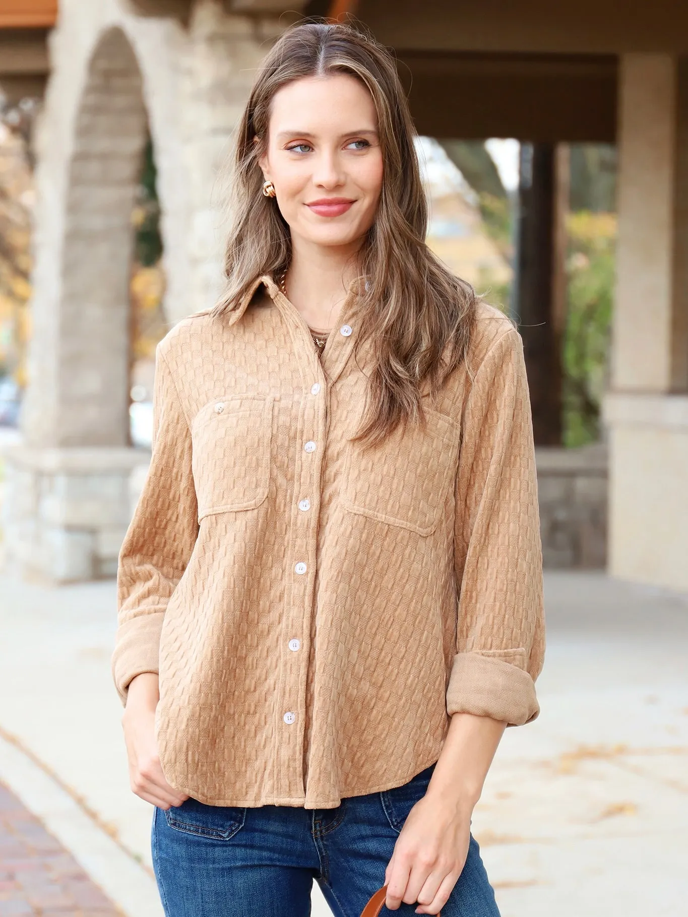 Textured Button Down Shirt