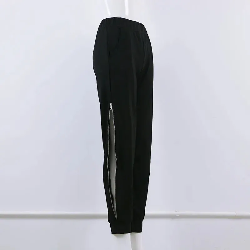 Trendy High Split Casual Black Pants