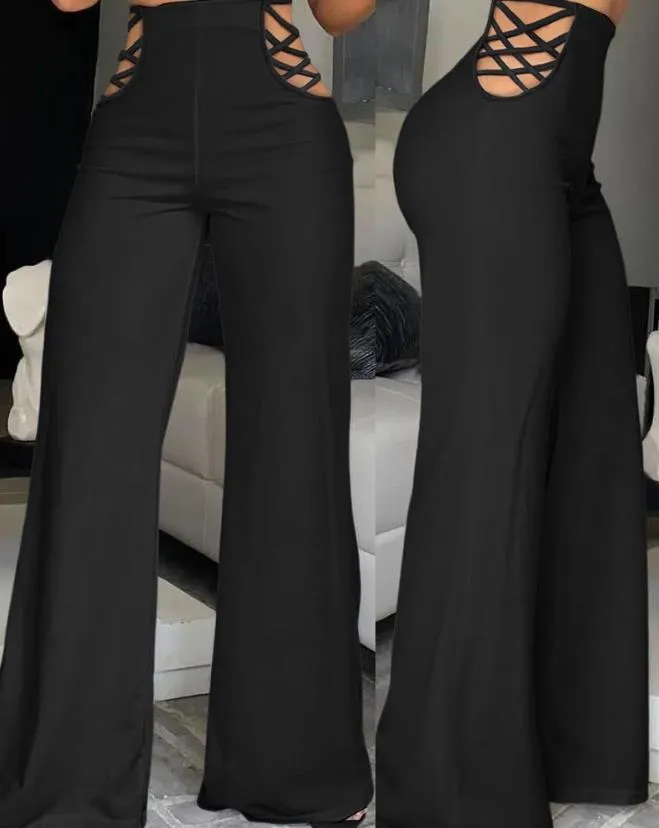 Trendy High Waist Wide Leg Bootcut Pants