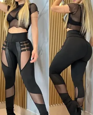 Trendy Mesh Casual Black Jeggings