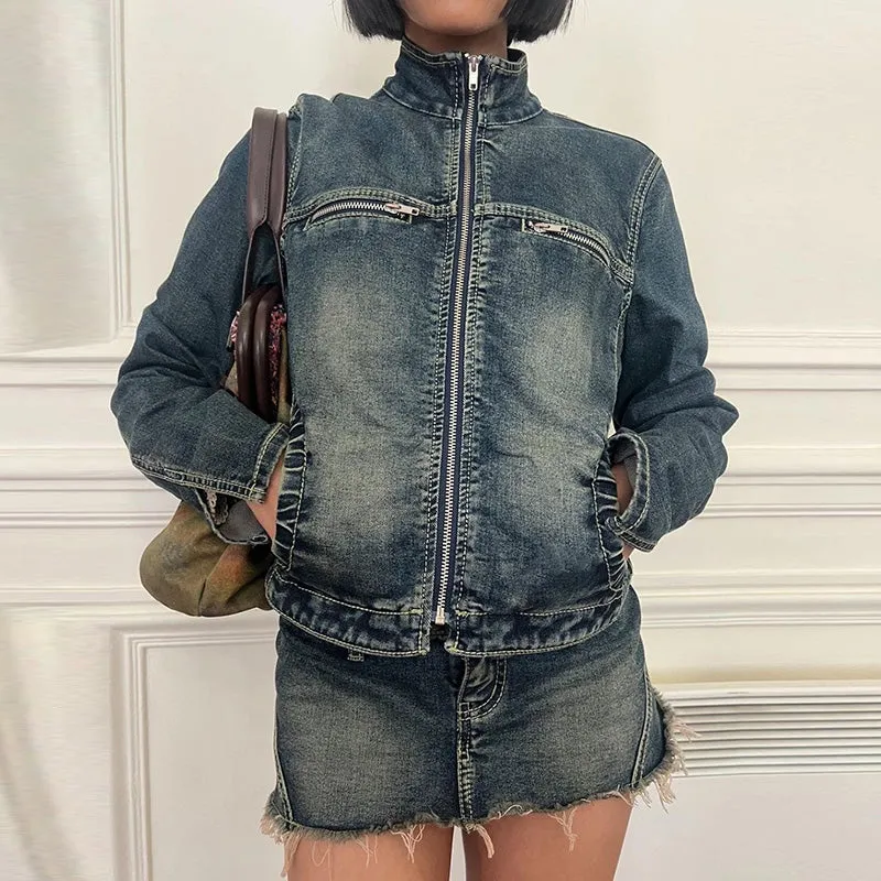 Wenkouban-Winter Outfits Christmas Kapri Denim Jacket & Mini Skirt