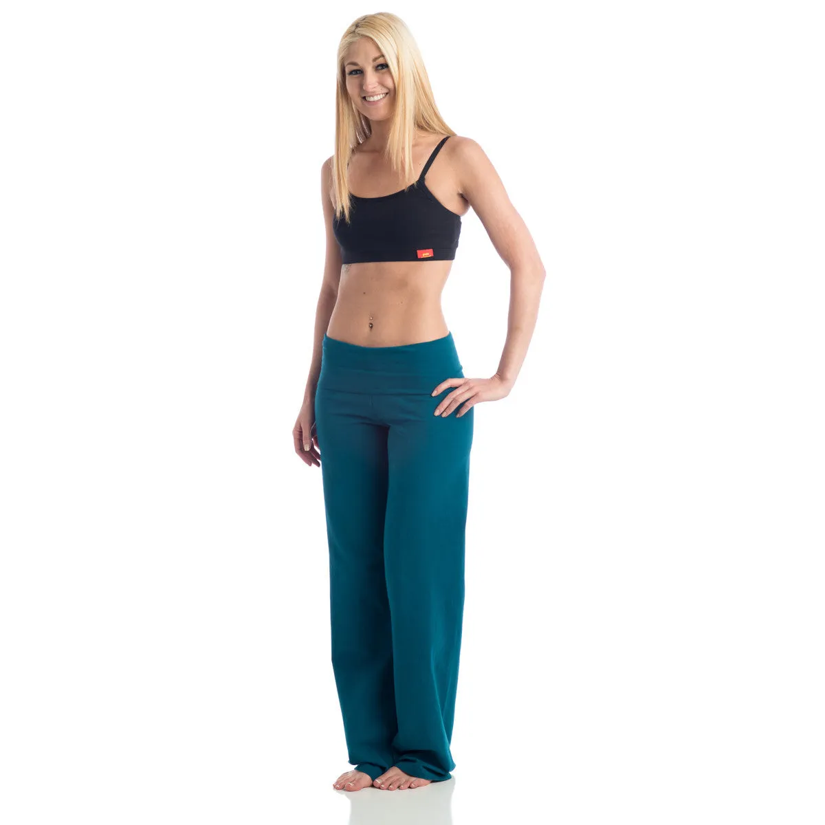 Wisdom Fold Over Yoga Pants - Teal