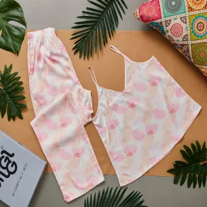 Women summer pajama set Colorful leaves top   Pants