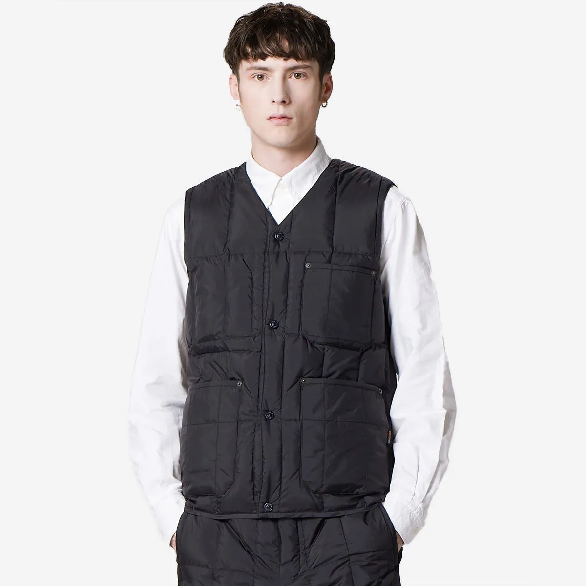 Work V-Neck Button Down Vest - Black