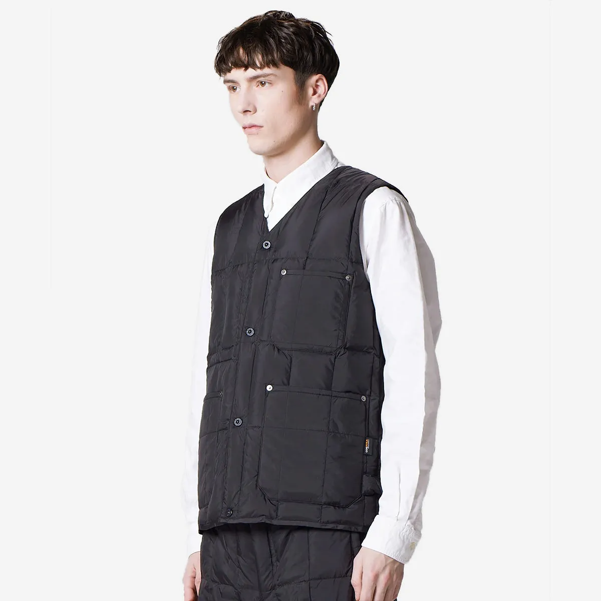 Work V-Neck Button Down Vest - Black